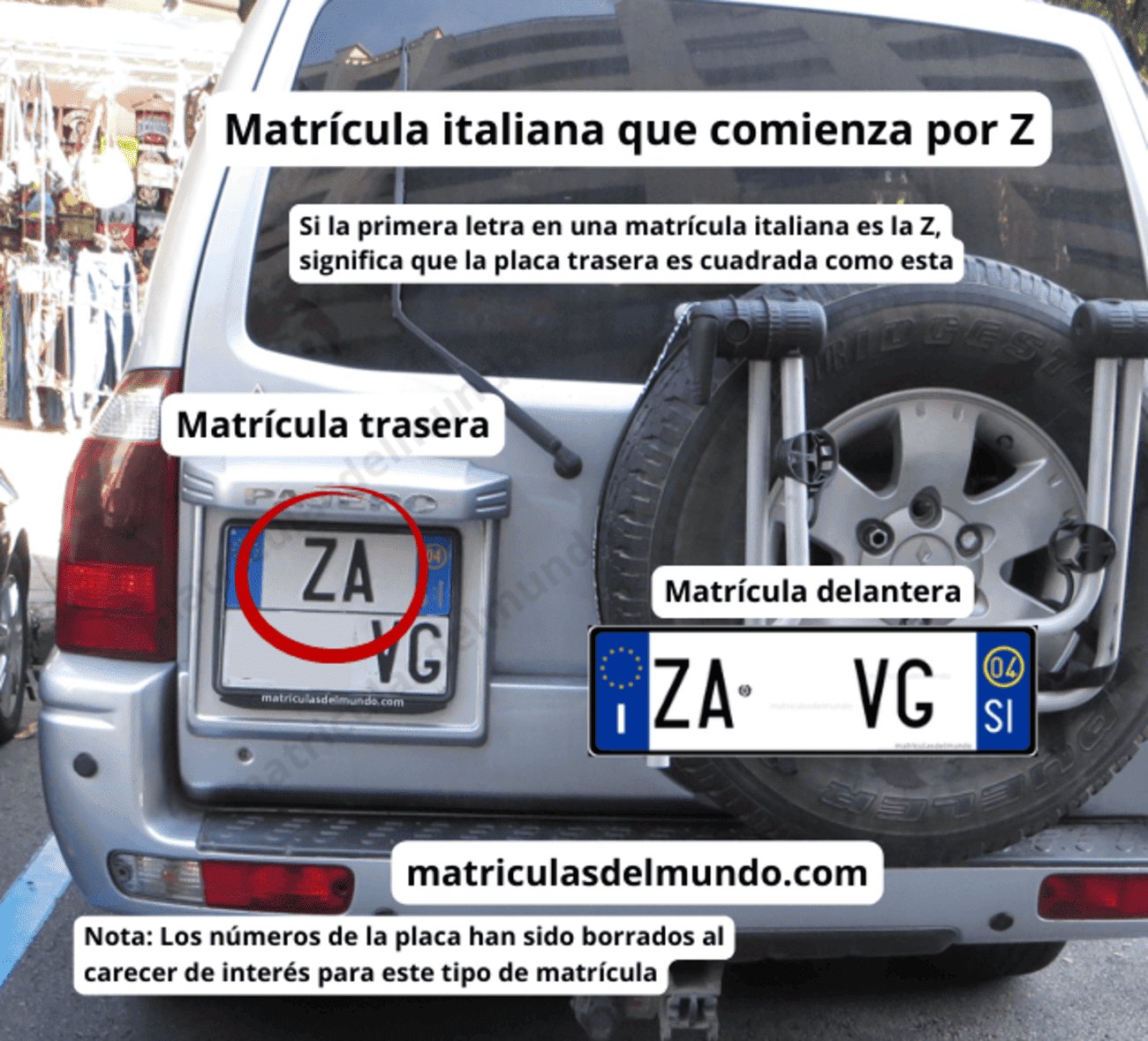 Imagen de Mitsubishi Montero gris con matrícula italiana cuadrada con letra Z