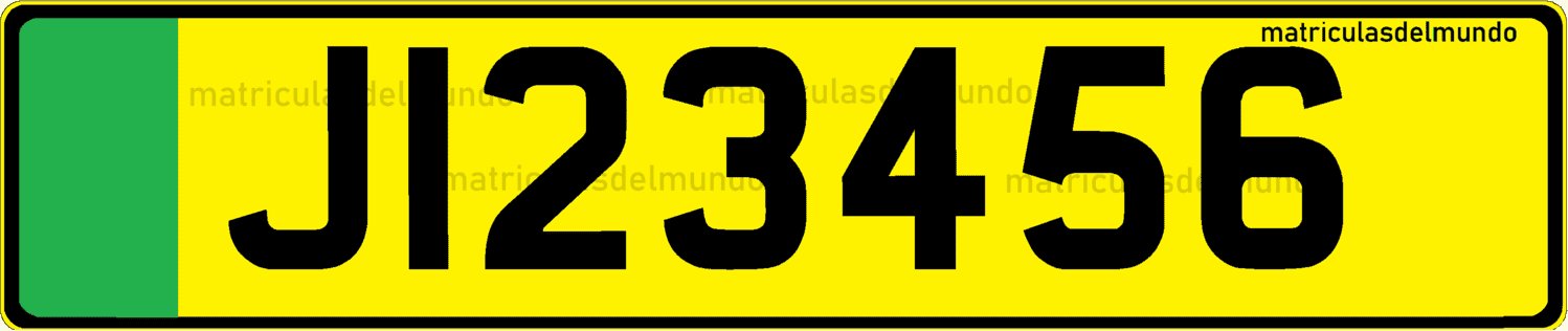 Imágen de matrícula de coche de Jersey con franja verde a la izquierda