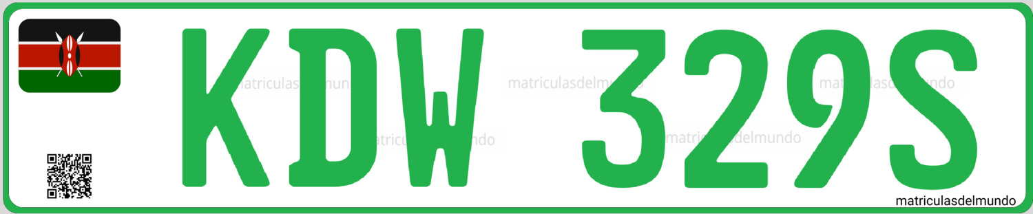 Imagen de placa de matricula de Kenia actual con caracteres verde de vehículo electrico