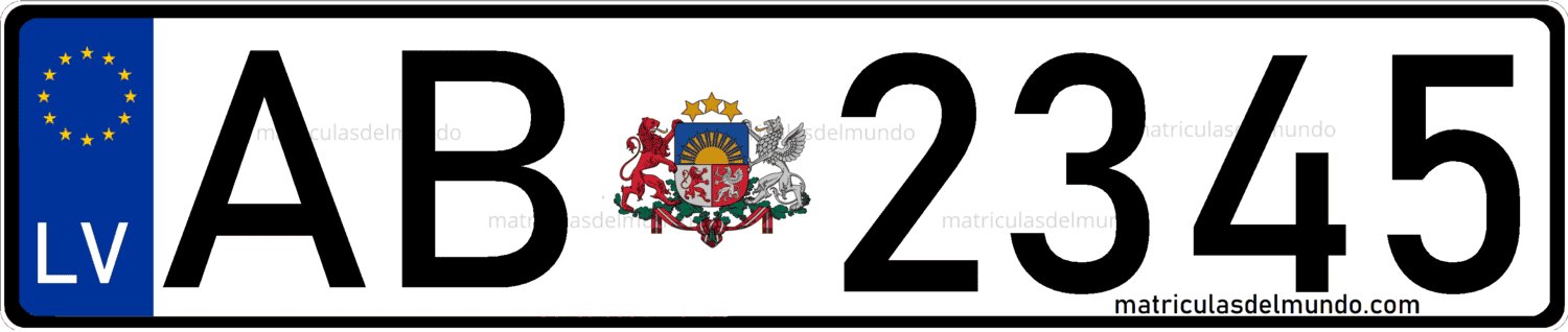 Matrícula de coche de Letonia con el nuevo diseño y fondo blanco