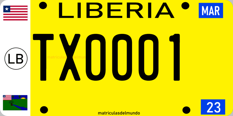 Matrícula de coche de Liberia para taxi amarillo