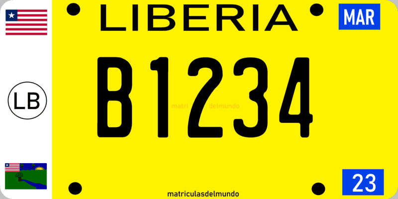 Matrícula de coche de Liberia para autobus amarillo