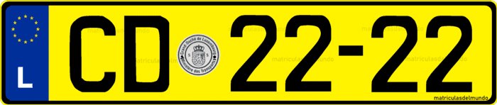 Example of a yellow Luxembourg diplomatic license plate with CD letters