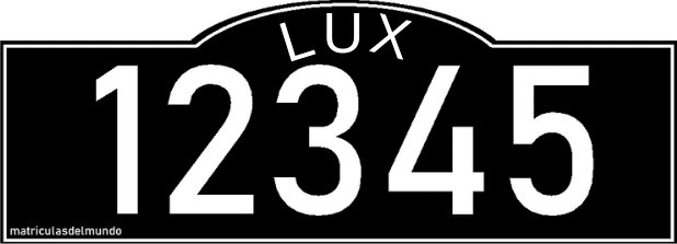 Old Luxembourg car license plate with black background and LUX code