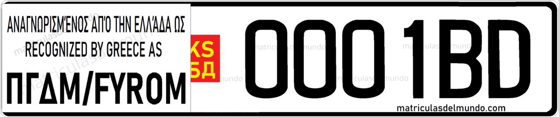 Matrícula de Macedonia del Norte con pegatina en griego pegada sobre código regional