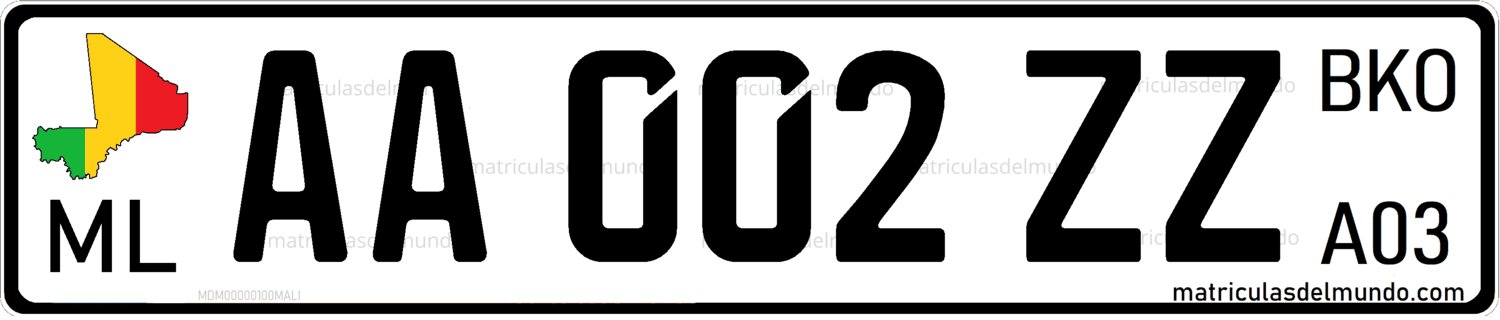 Matrícula de coche de Mali con el nuevo diseño y fondo blanco