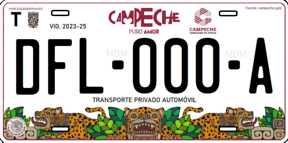 Placa de matrícula de Campeche de ejemplo de coche actualizado