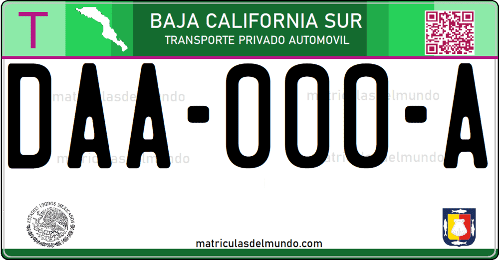 Placa de matrícula de Baja California Sur de ejemplo de coche actualizado