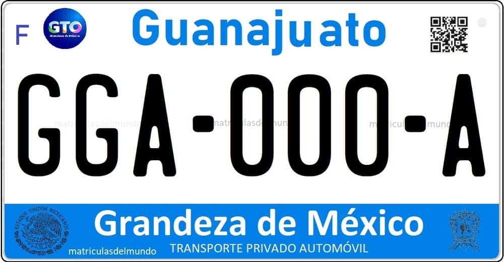 Placa de matrícula de Guanajuato de ejemplo de coche Grandeza de Mexico