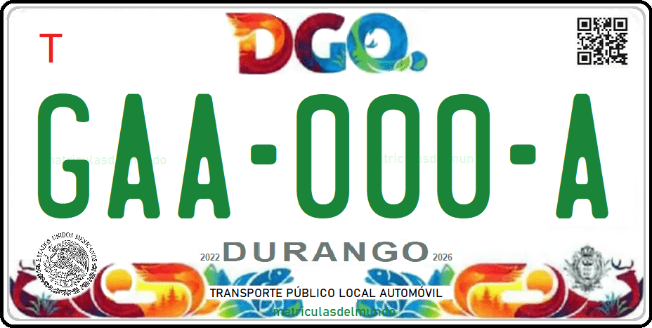 Placa de matrícula de Durango de ejemplo de coche DGO