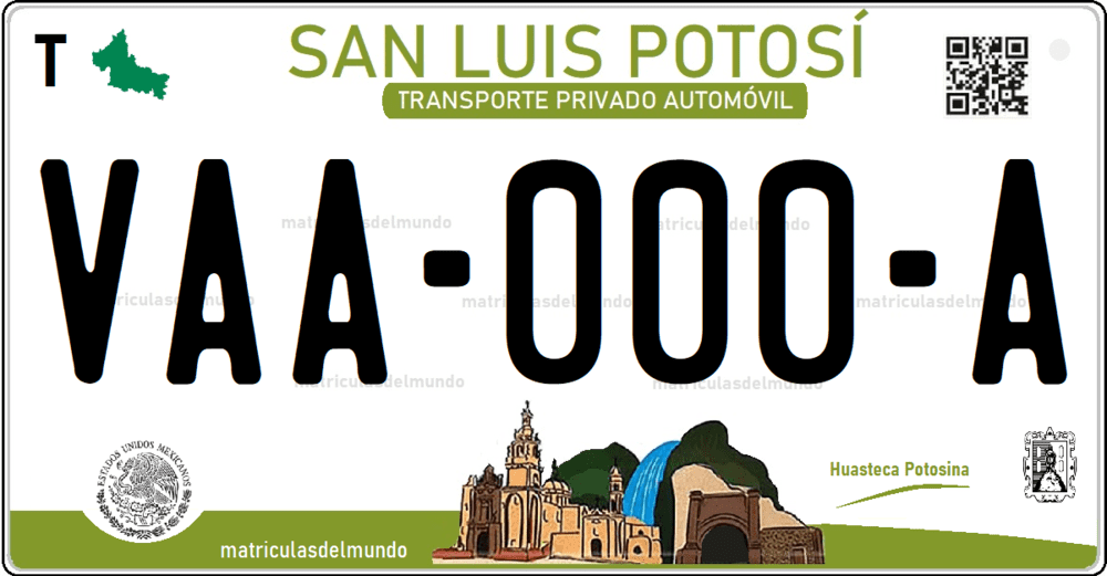 Placa de matrícula de San Luis Potosí verde