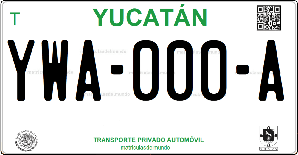Placa de matrícula de Yucatán verde matriculasdelmundo