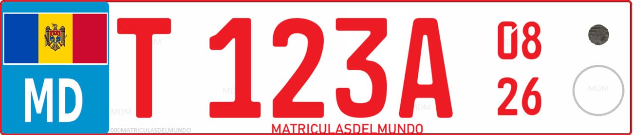Matrícula de coche de exportación de Moldavia con letra T roja