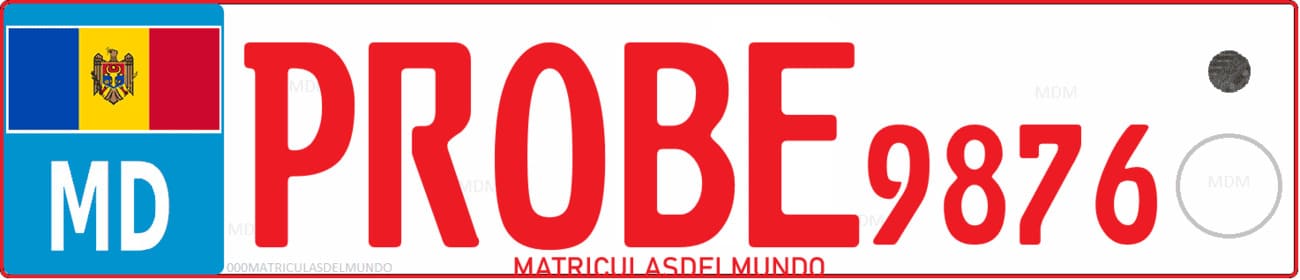 Matrícula de pruebas PROBE de Moldavia en color rojo