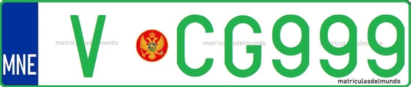 matrícula de coche de Montenegro con letras verdes VCG