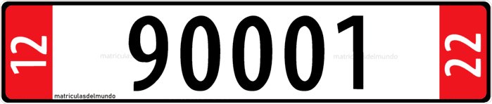 Matrícula de Noruega actual de exportación con franjas rojas a ambos lados de ejemplo