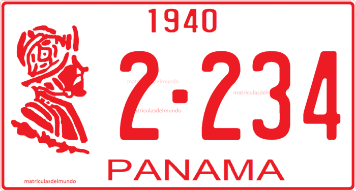 Matrícula de coche de Panamá antigua de 1940 con cabeza de Vasco Nuñez de Balboa