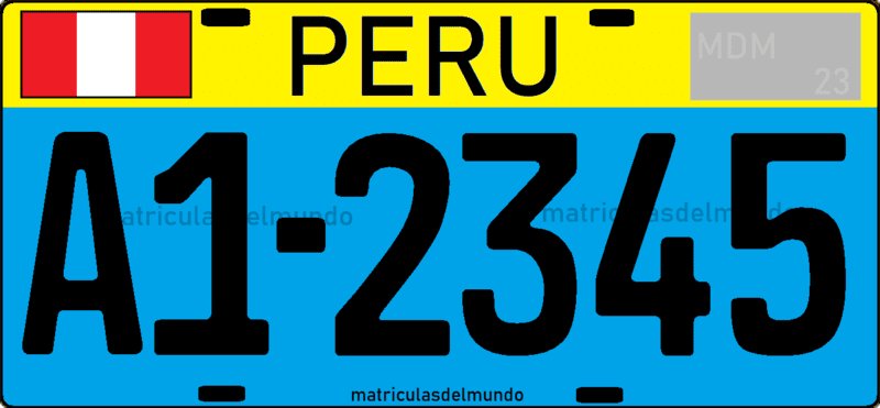Peru mototaxi license plate blue background