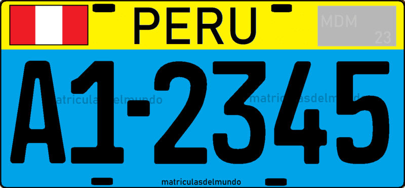 matrícula de mototaxi con fondo azul de Perú