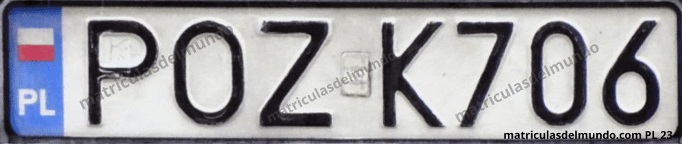 matrícula de coche de Polonia con letras POZ para el distrito de Poznan y bandera