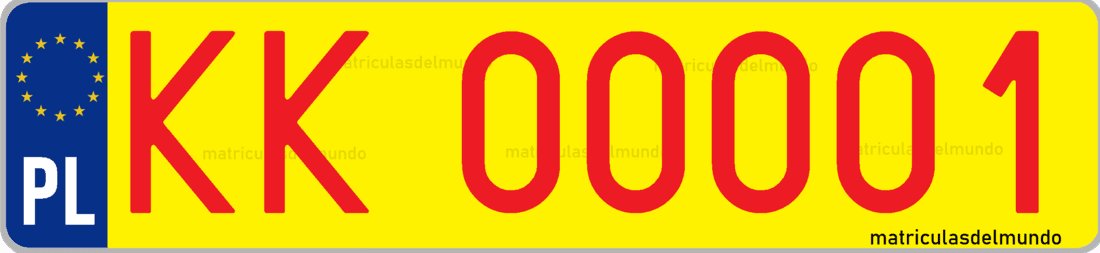 Matrícula de vehículo de competición y rally amarilla de Polonia