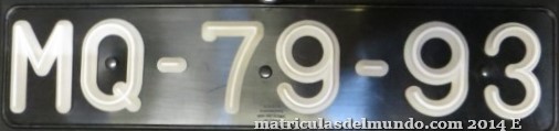 Matricula-chapa de Portugal con las letras MQ 1990