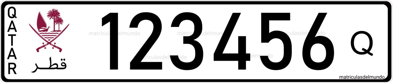 Matrícula de coche de Qatar con nombre de país y letra Q