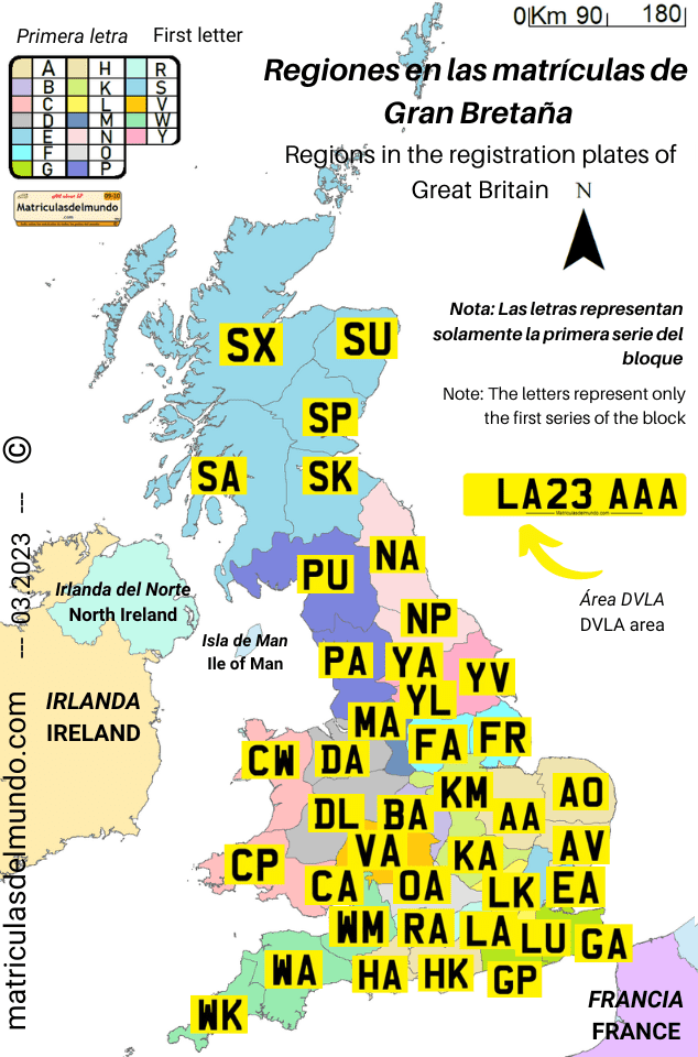 Mapa de las matrículas de Reino Unido y los códigos utilizados registration plates map codes dvla