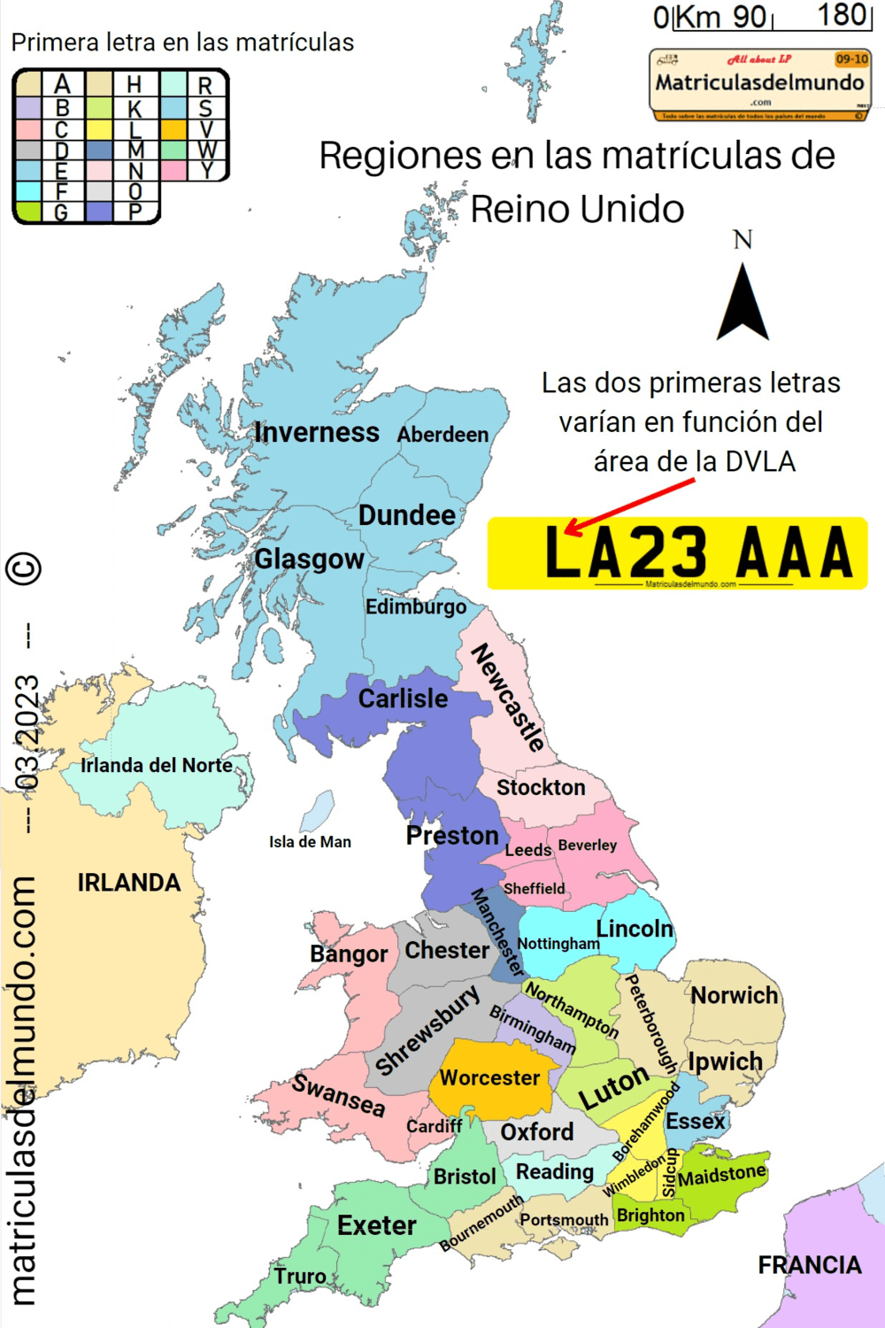Mapa de las matrículas de Reino Unido y el DVLA por ciudades