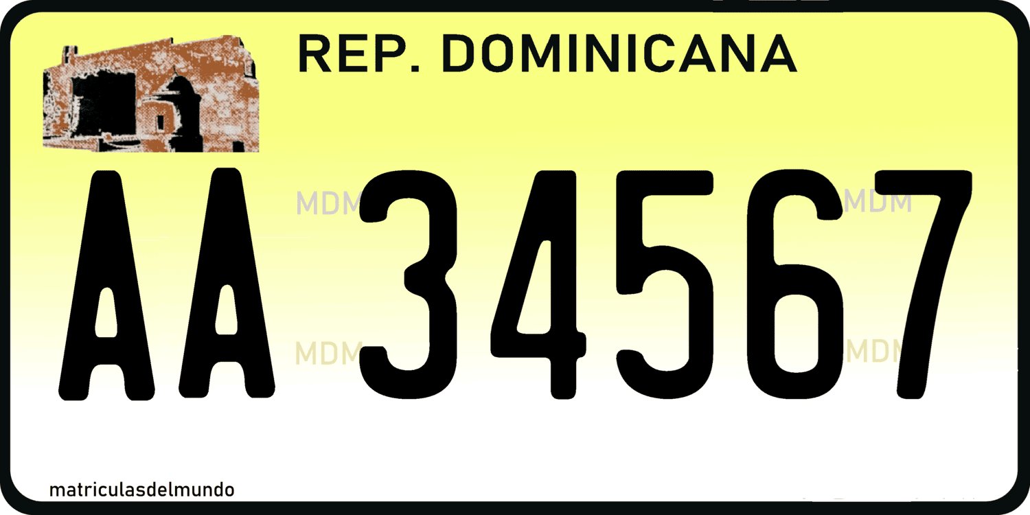 Current Dominican Republic yellow license plate with double letter
