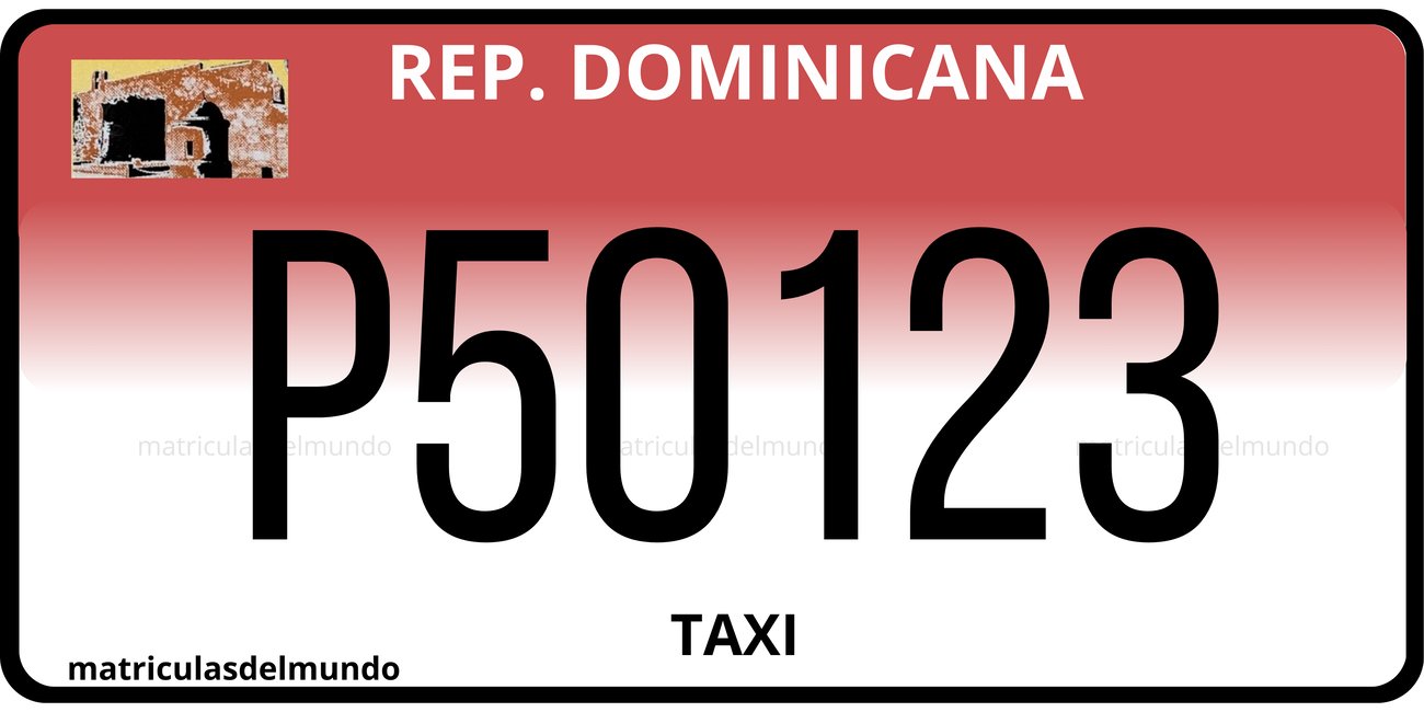 Dominican Republic red taxi bus license plate