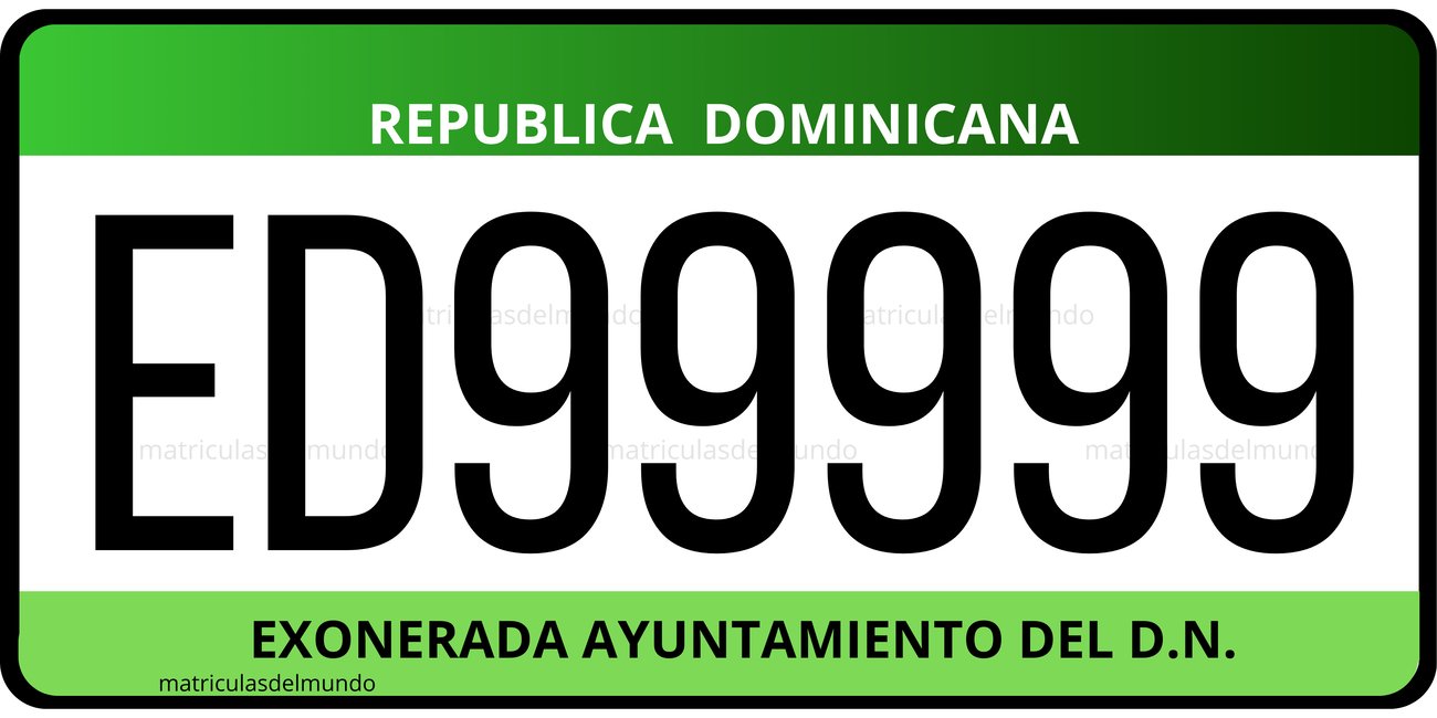 Dominican Republic exempt blue District City Council license plate example