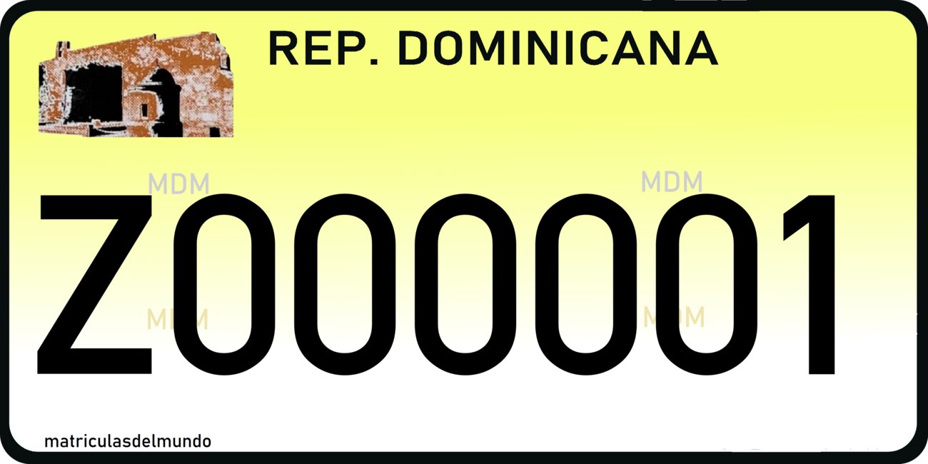 Dominican Republic exempt Z-order license plate example