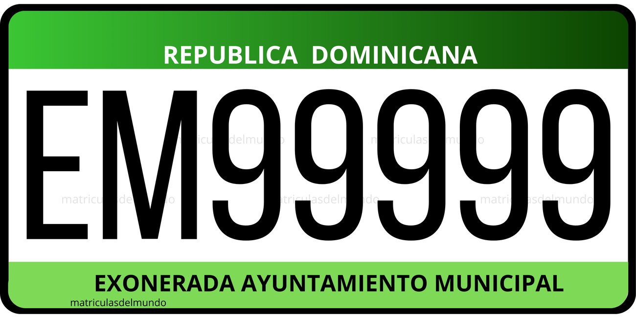 Dominican Republic exempt blue Municipal City Council license plate example