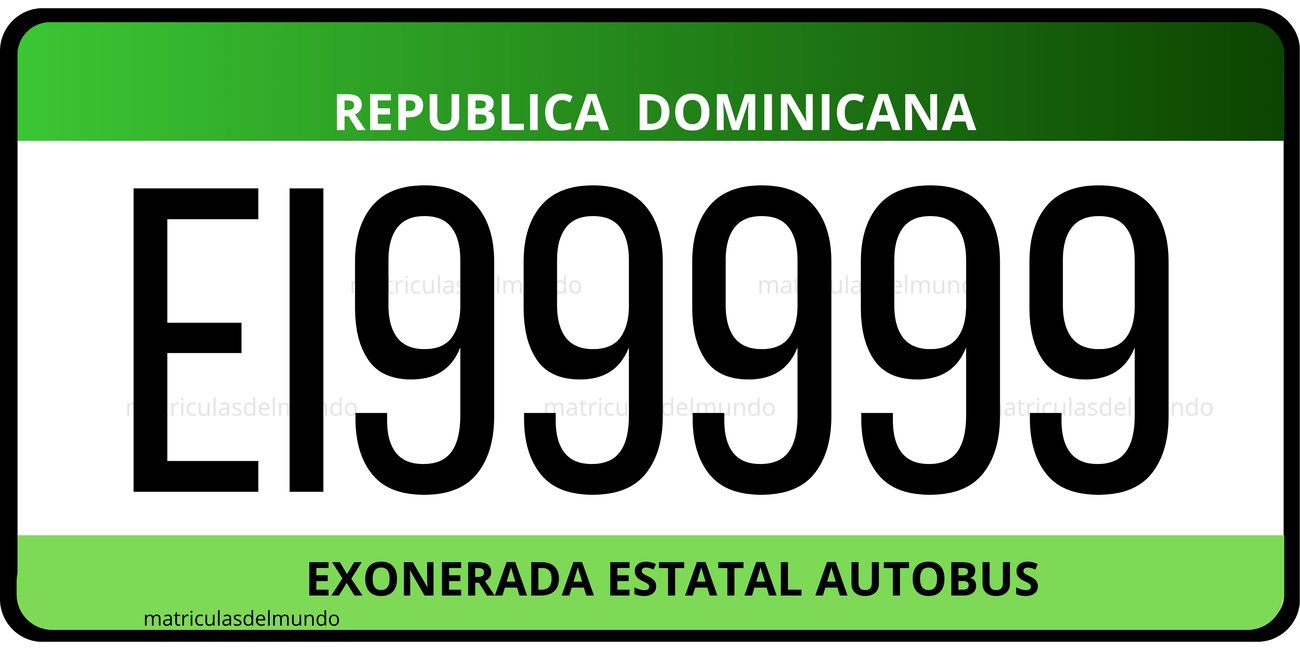 Dominican Republic exempt blue state-owned bus license plate example