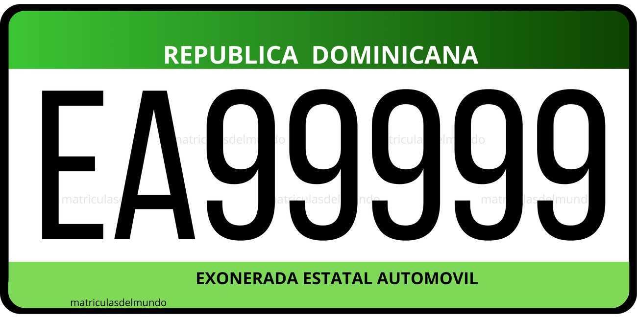 Dominican Republic exempt blue state-owned car license plate example