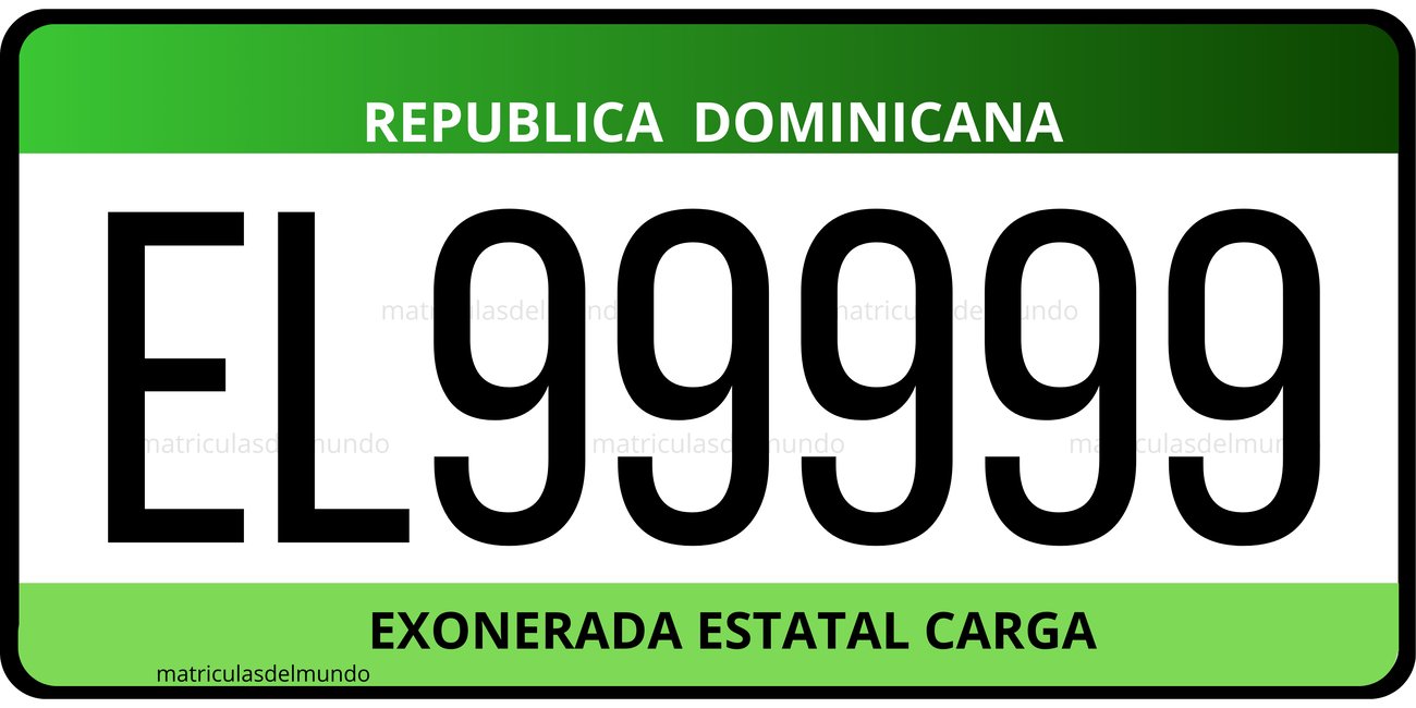 Dominican Republic exempt blue state-owned cargo vehicle license plate example