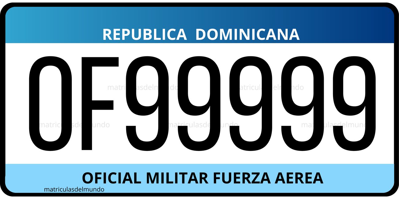Dominican Republic exempt blue Air Force license plate example