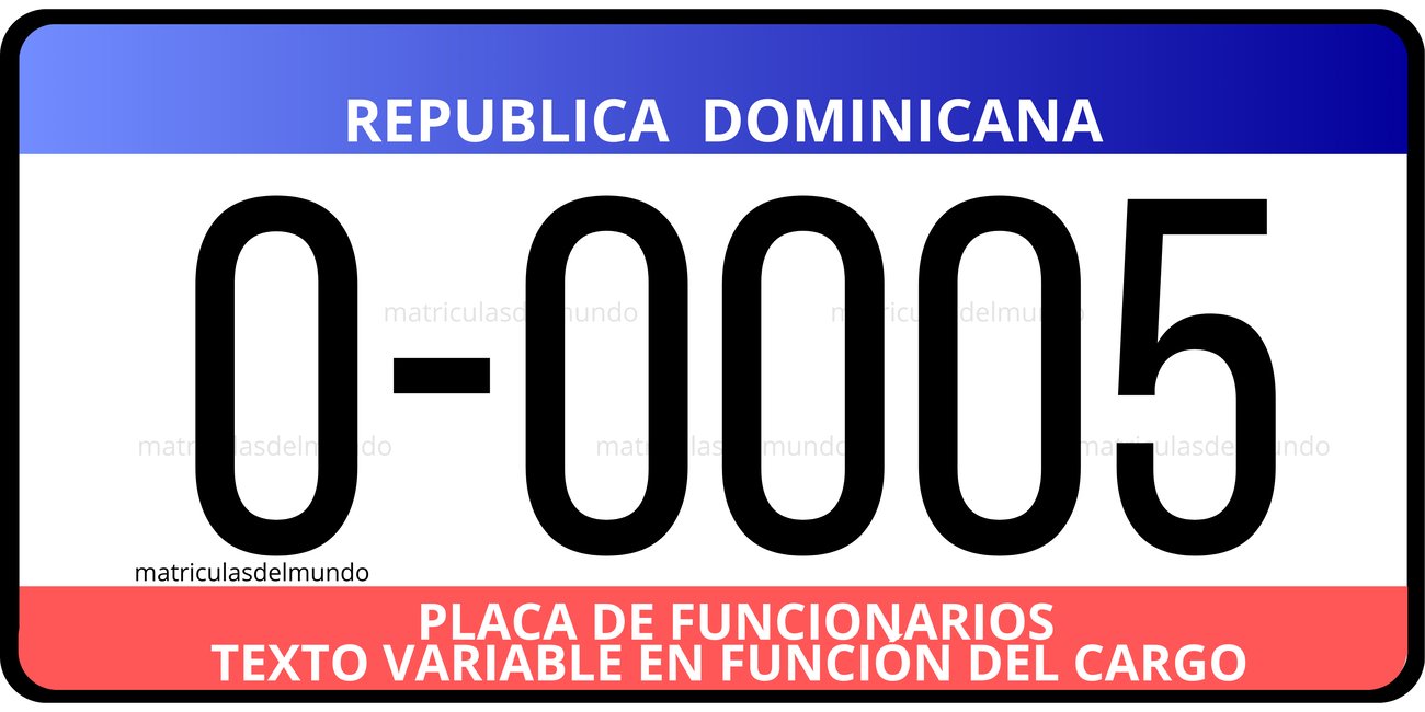 Dominican Republic official license plate example with blue and red bands