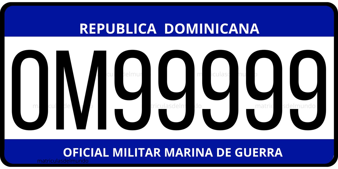 Dominican Republic exempt blue Dominican Navy license plate example