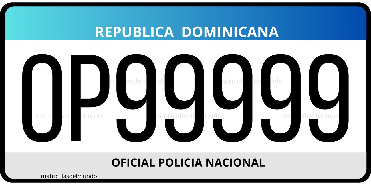 Dominican Republic exempt blue National Police license plate example