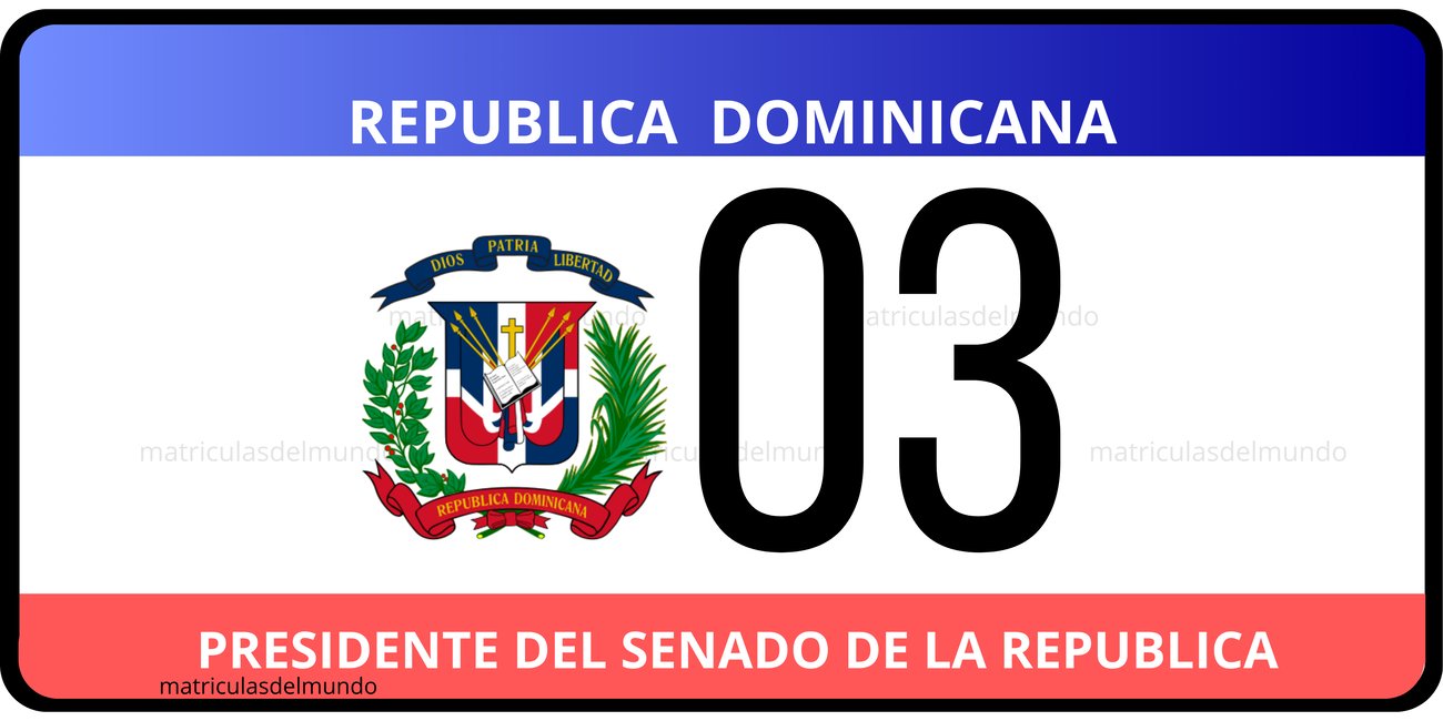 Dominican Republic exempt Senate President license plate example