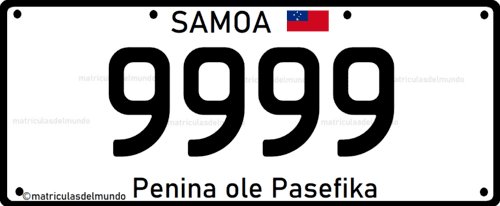 Current vehicle license plate in Samoa in Oceania
