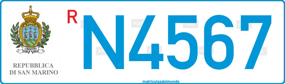 Imagen de matrícula para portabicicletas de San Marino con R roja pequeña