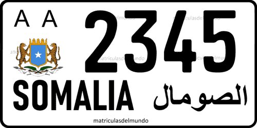 Matrícula de coche de Somalia de ejemplo anterior de 2004 a 2012 Matrícula de Somalia de coche de ejemplo desde 2004 a 2012 AA