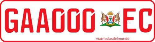 Matrícula de coche de Cabo Oriental del gobierno con letras en color rojo