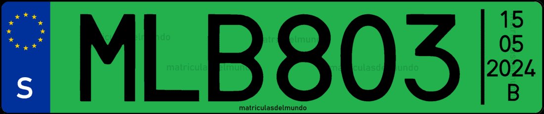Matrícula de Suecia de concesionario verde con fecha pequeña