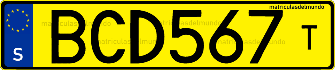 Matrícula de Suecia de taxi amarilla antigua T pequeña derecha