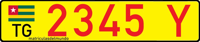 Matrícula de coche de Togo para vehículo comercial amarillo