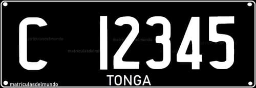 Matrícula actual de Tonga con fondo negro C12345
